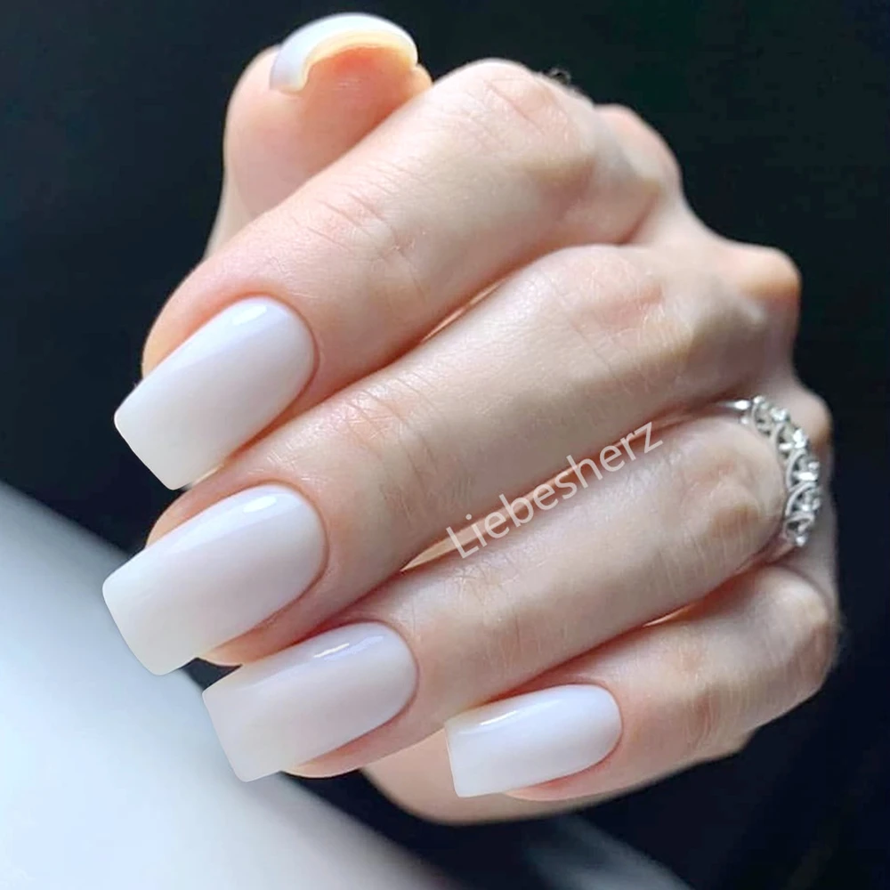 

24Pcs Shiny Natural Long Fake Nails With Jelly Glue Artificial Press On False Nail Full Cover Finger Tips Manicure Tool