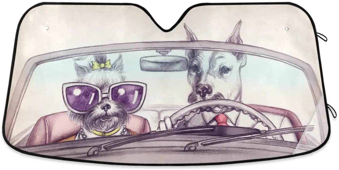 

Солнцезащитный козырек для лобового стекла автомобиля Oarencol Dogs, винтажный складной солнцезащитный козырек с УФ-лучом для забавных животных, защищает от солнца