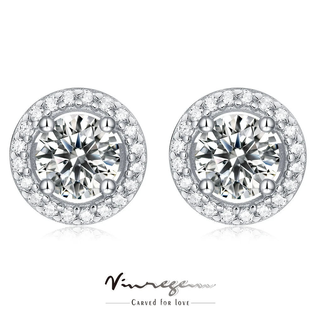 

Vinregem Real 925 Sterling Silver 100% Pass Test Diamond Round 1CT VVS1 Moissanite Stud Earrings for Women Gift Drop shipping