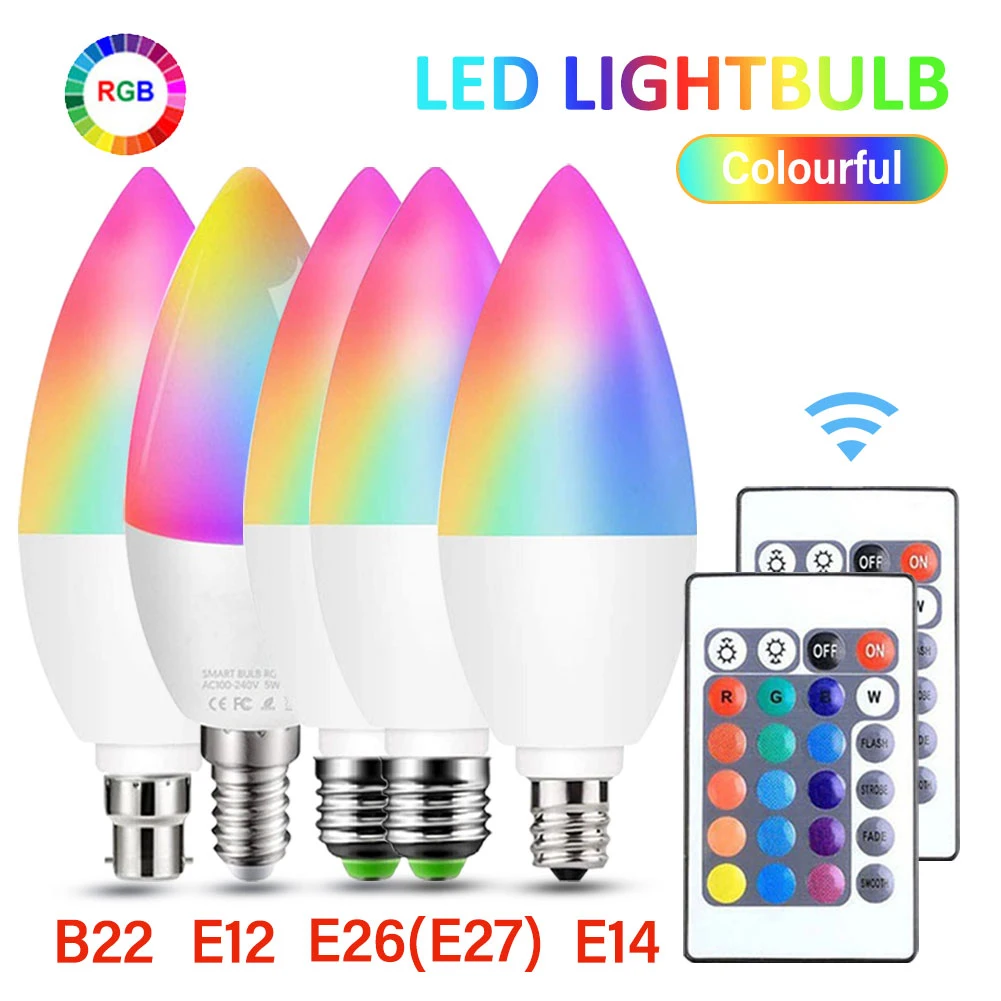 

Candle E14/E12/B22 LED RGB Bulb 3W 17 Color Changeable LED Lamp Candle Light Remote Control Dimmable LED Light Bulbs Home Decor