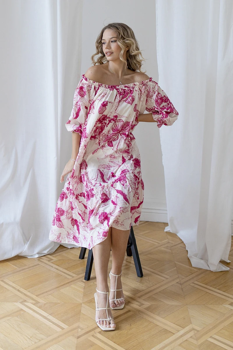 

Off Shoulder Summer Beach Pink Floral Maxi Dress Y2K Vintage Elegant White Chiffon Party Dress Sexy Boho Long Dresses For Women