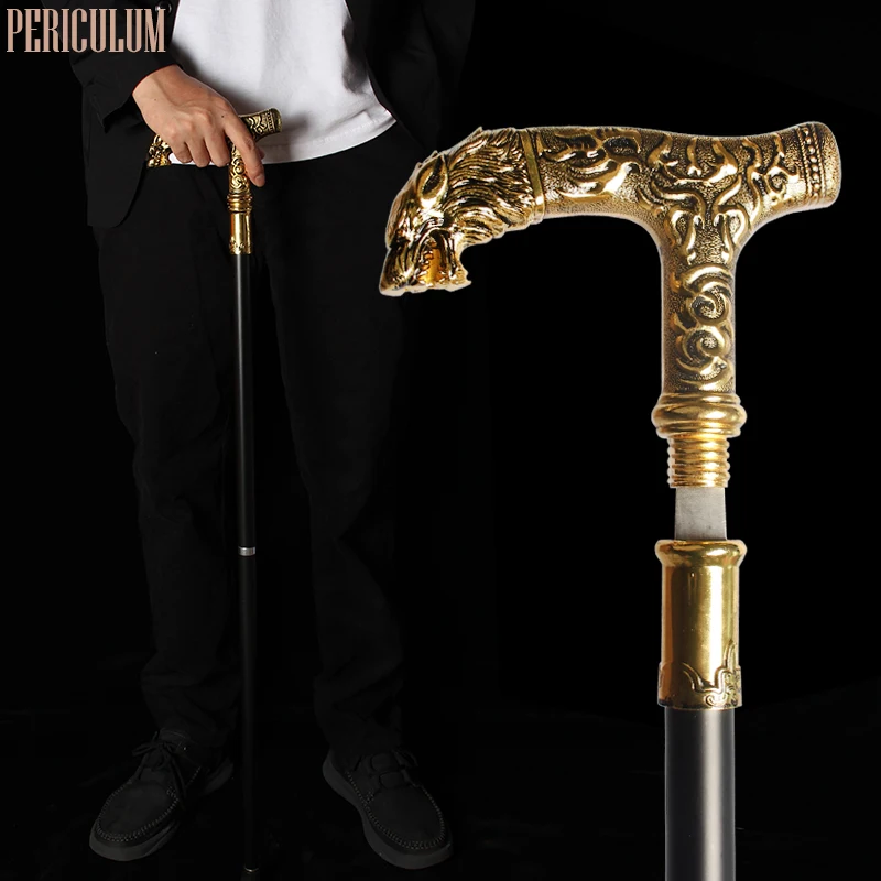 

Gold With Black Luxury Lion Head Walking Stick With Hidden Sword Self Defense Fashion Cane Crosier Sword Stick