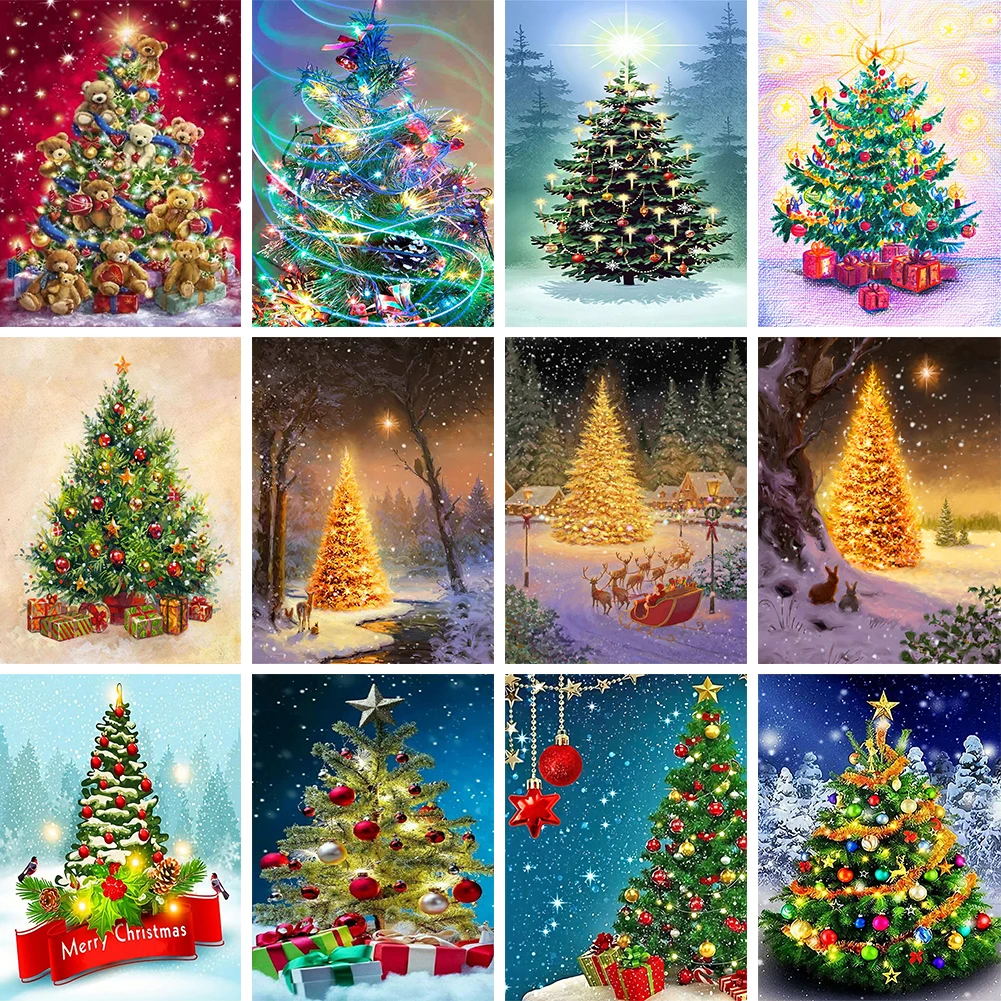 

5D DIY Diamond Mosaic Christmas Tree Picture of Rhinestones Full Round Diamond Mosaic Embroidery Home Decoration