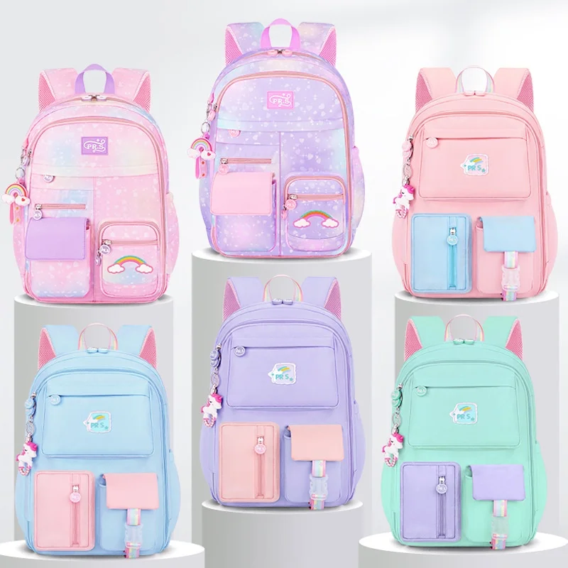 Cute Girl Princess Rainbow Sweet Schoolbags 2022 New All-match Grade 1-6 Primary Children Boy High-capacity Light Backpacks Hot