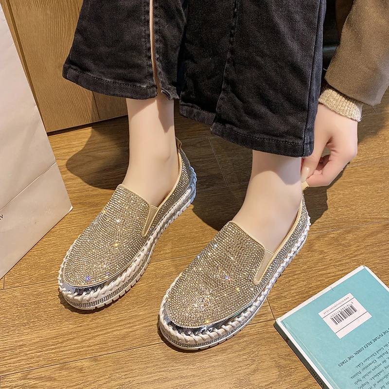 

Luxury Brand Crystal Platform Casual Women Shoes 2022 Spring Fashion Flats Shallow Woman Vulcanized Shoes Travel Mujer Zapatos
