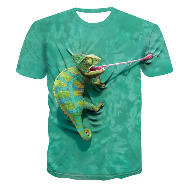 

Summer New Popular Men's T-shirt Chameleon 3d Animal Print Fashion Street Trend O-neck Quick-drying Light Sports Short Sleeves