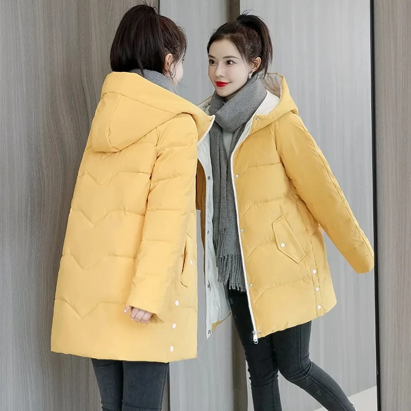 Loose Hooded Cotton Padded Thicken Jacket Korean Long Sleeve Windproof Parkas Winter Warm Women Outwear Oversized 3XL For 80kg