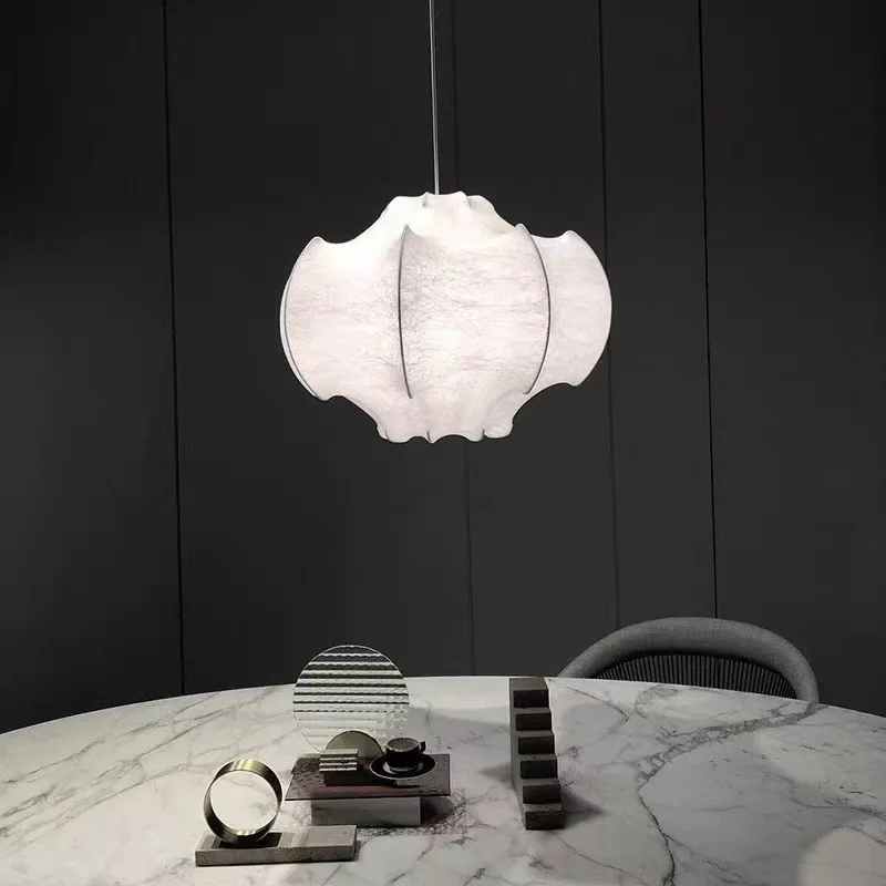 

Italian Designer Silk Pendant Lights Nordic Simple Shaped Hanging Light Fixture Restaurant Home Decor Living Room Light Fixture