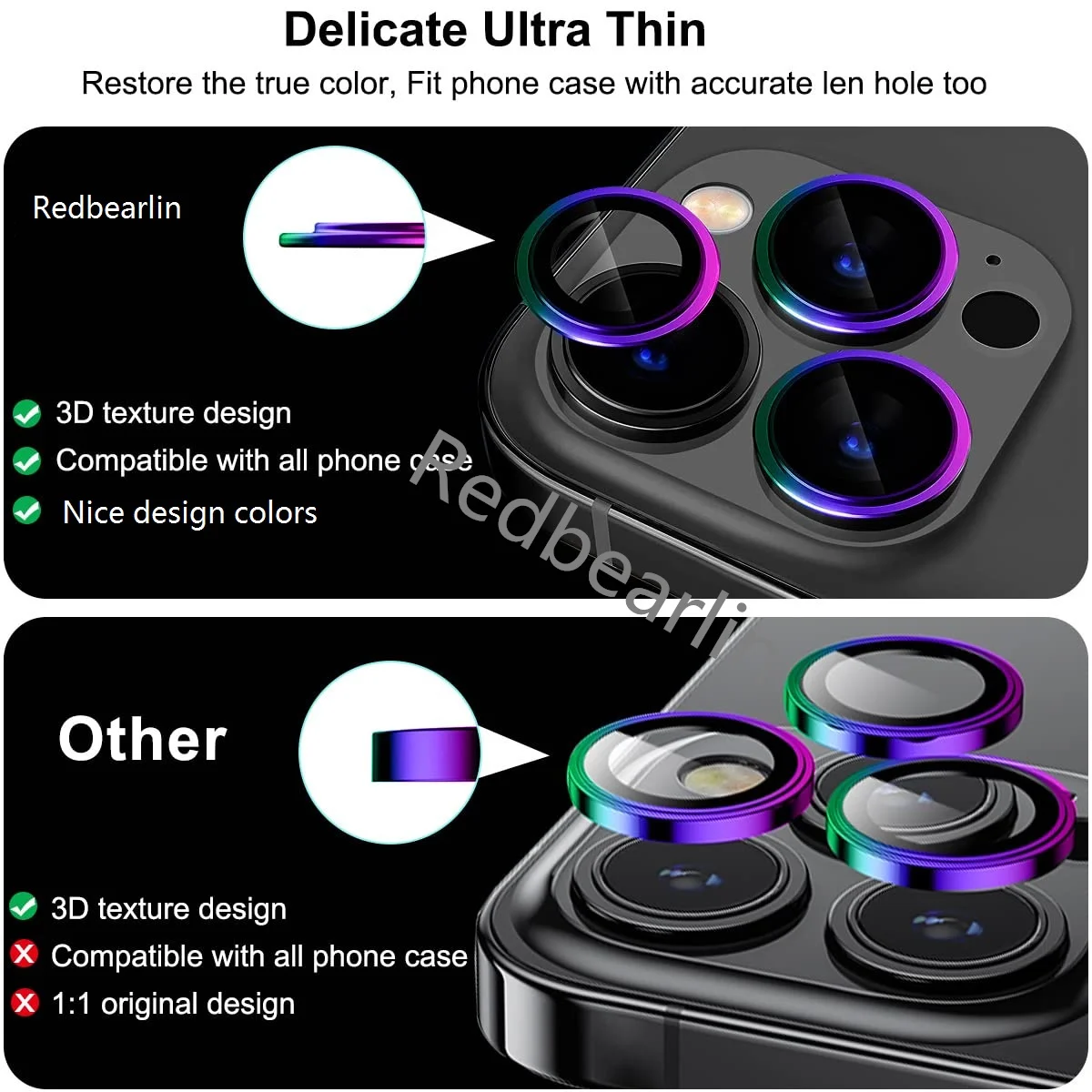 20pcs/lot Colorful Camera Lens Tempered Glass  Protector Cover On For Iphone 12 11 13 14 Pro max 14 Pro 14plus