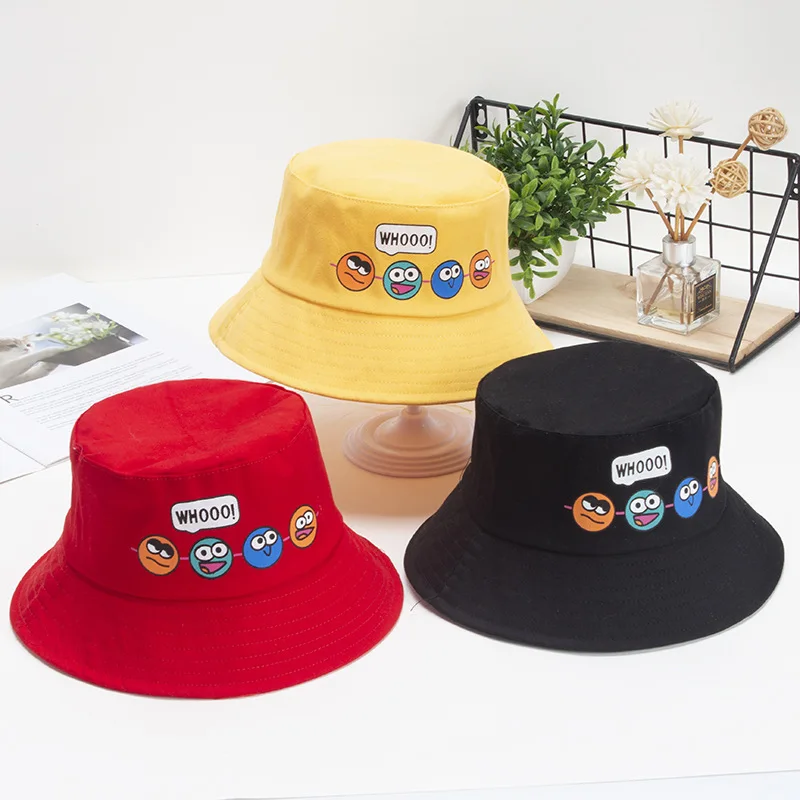 Korean Cute Cartoon Children Bucket Hats Boys Girls Outdoor Sun Hats Kids Caps with Windproof Rope Kids Accessories images - 3