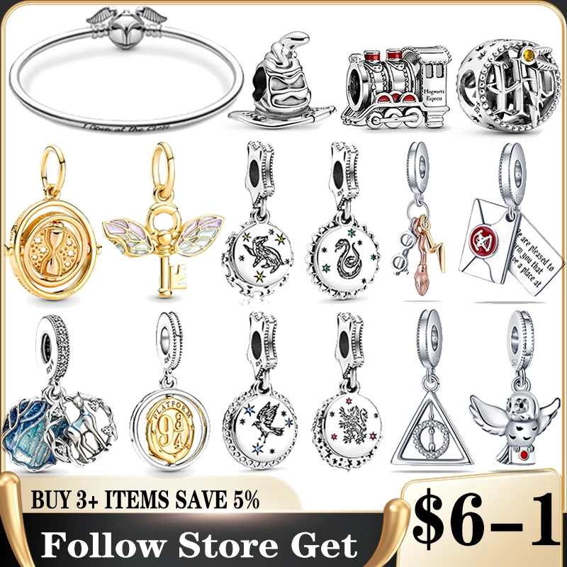 Ciondoli Pop Mart Harry Potter 925 Perline In Argento Sterling Per Pandora 925 Braccialetto Originale Regalo Di Gioielli Da Donna Fai Da Te