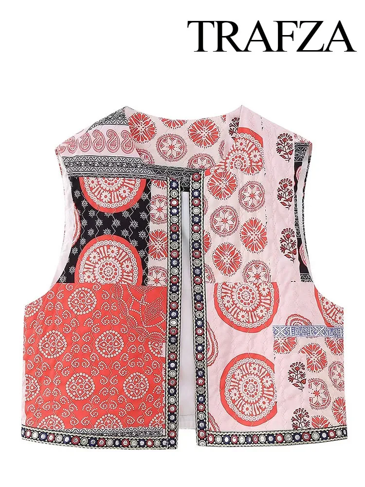 

TRAFZA Women Summer New Chic Waistcoat Floral Embroidery Decorate O-Neck Sleeveless Female Vintage Loose Vest Tops Outerwear