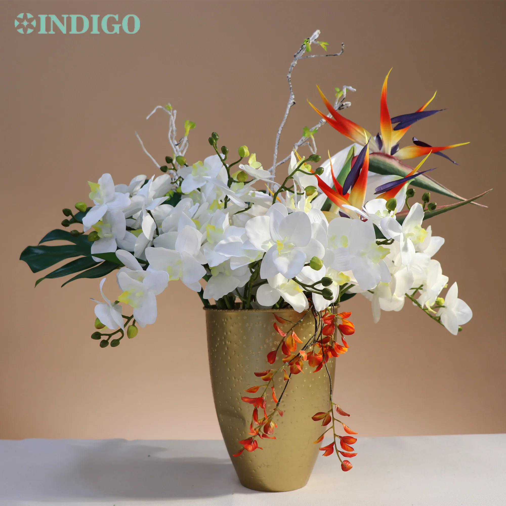 

DIY White Orchid Bird Of Paradise Anthurium (1 Set With Vase) Artificial Flower Arrangement Bonsai Designed Centerpiece - INDIGO