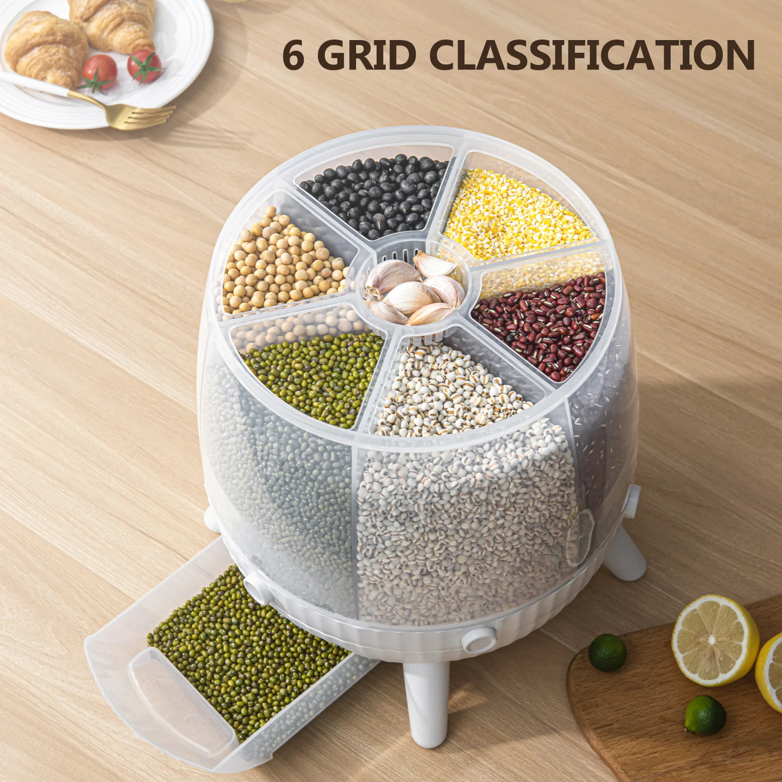 

Home Sealed Rice Storage Box Rotatable Cereal Grain Container Dry Food Dispenser Grain Storage Jar Kitchen Storage Organizer