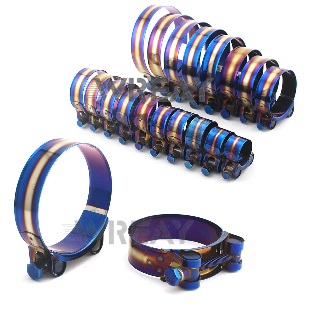 

Stainless Steel T-Bolt Hose Clip 1.75" to 3.75" 45mm to 105mm Clamp Kit Adjustable Universal Titanium Blue Finish Clamps Pipe W