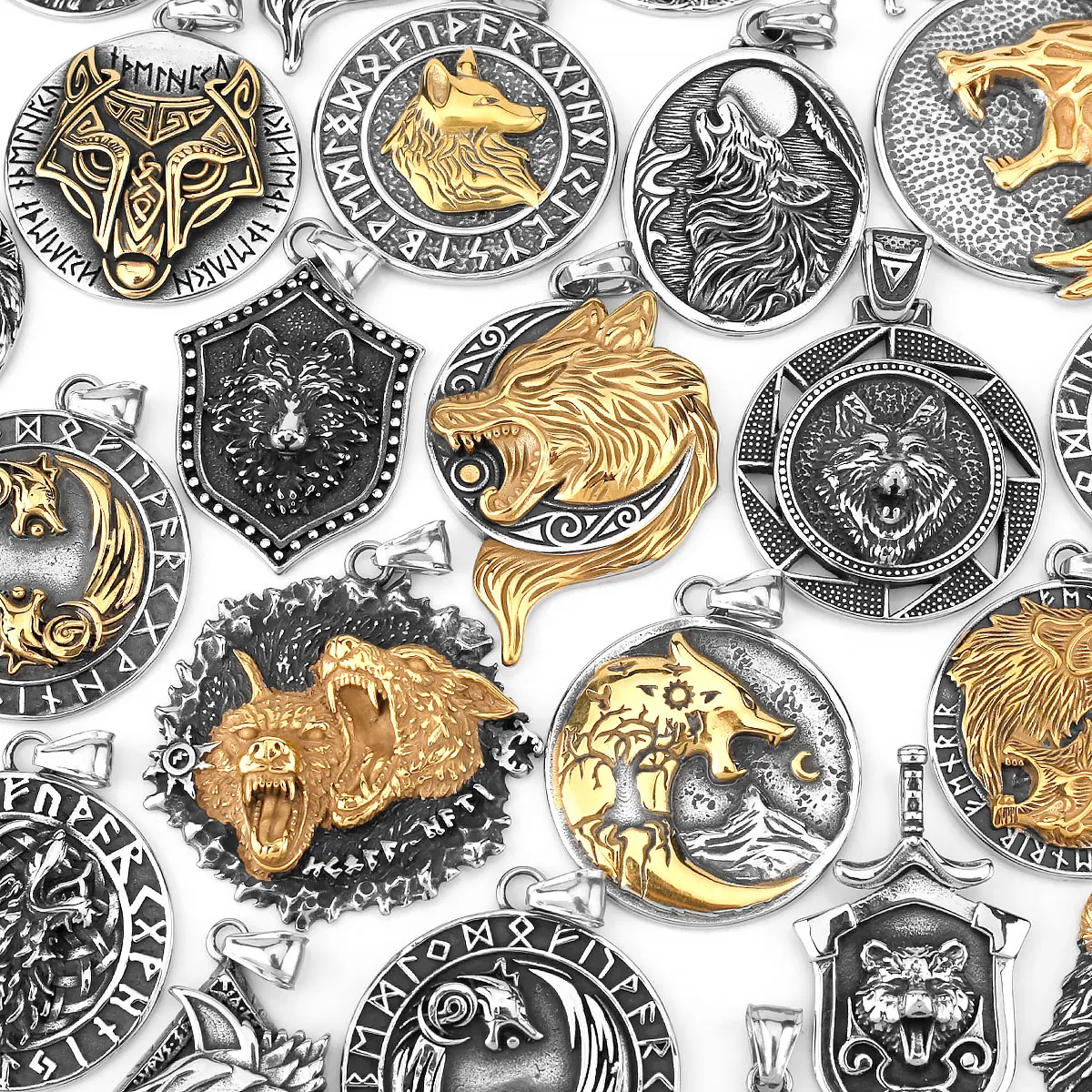 

316L Stainless Steel Jewelry Vintage Viking Wolf Head Pendant Necklace Norse Viking Amulet Necklace Men Women Gifts Wholesale