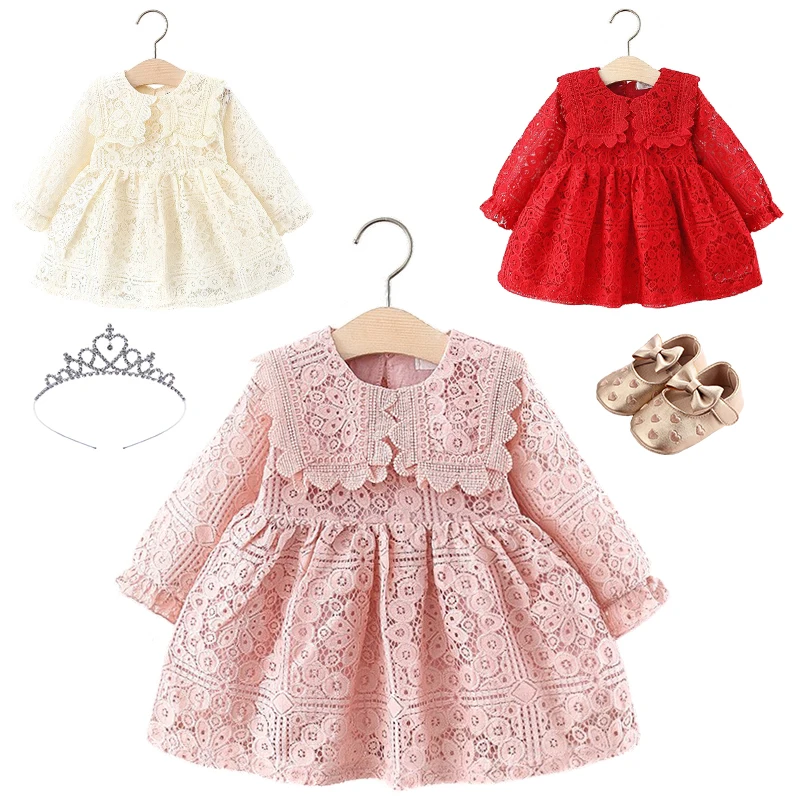 

Fancy Baby Girl Full Sleeve Lace Flowers Blouse Dress Toddler Infant Girls Christening Birthday Party Dresses Newborn Ball Gowns