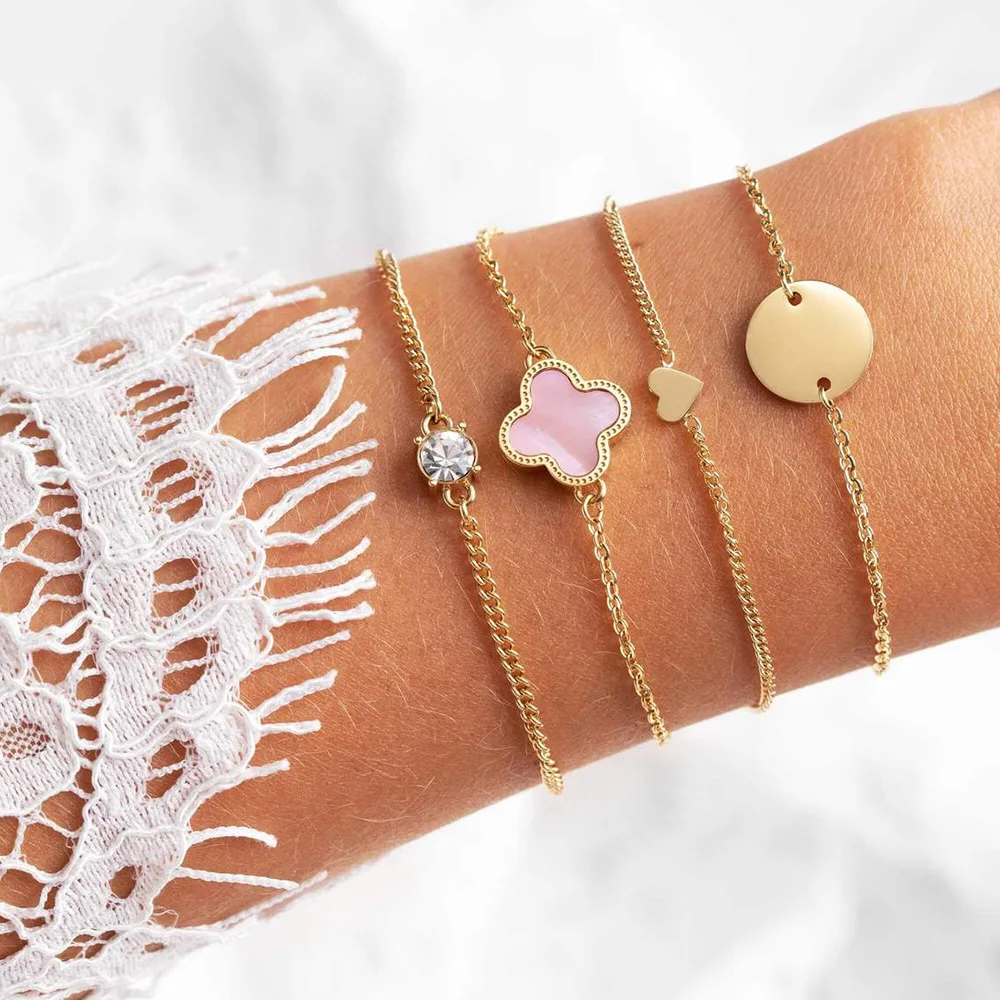 

Gothic Bracelets For Women Charm Fashion Accessories Gift Designer Luxury Jewelry Four-Piece Bracelets Heart Rhinestones Bangles