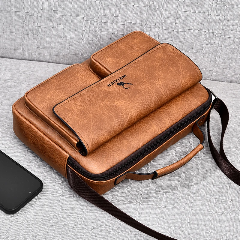 Casual Men's Bag PU Leather Shoulder Bags Men Boy Briefcase Handbags Laptop Luxury Designer Briefcases Office Business Tote