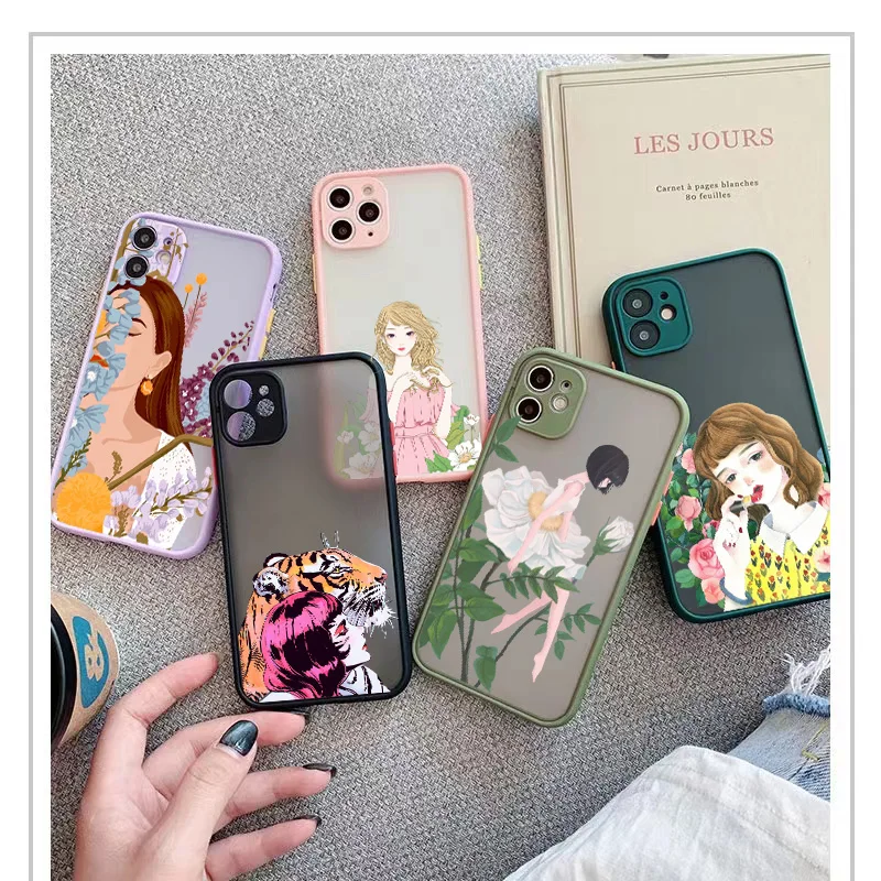 

Flower Fragrant Girl Case For iPhone 13 14 12 11 Pro Max XR XS X 7 8 Plus SE2020 Mini Luxury Silicone Shockproof Hard Cover Capa