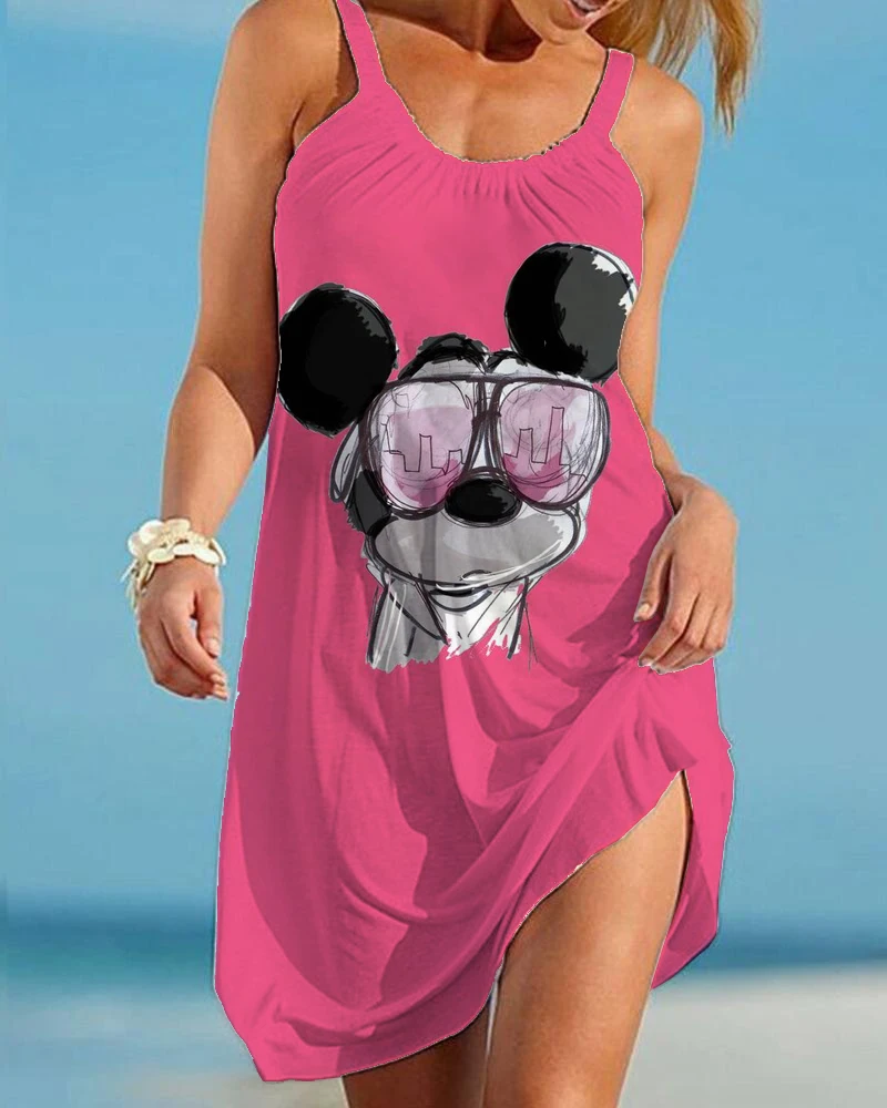 

Женское свободное пляжное платье «Микки Маус», летнее платье в стиле бохо без рукавов, свободное платье-качели, пикантное повседневное мини...