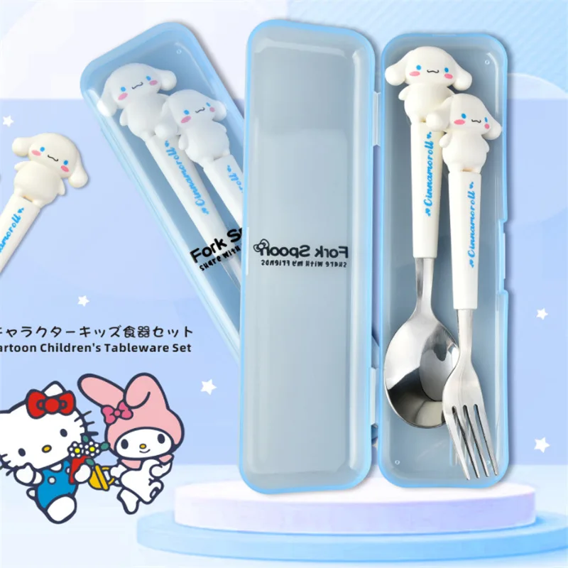 

Cinnamorolls Children's Tableware Anime Kuromis Kawaii Cartoon Cute Student Spoon Fork Portable Stainless Steel Girls Gifts