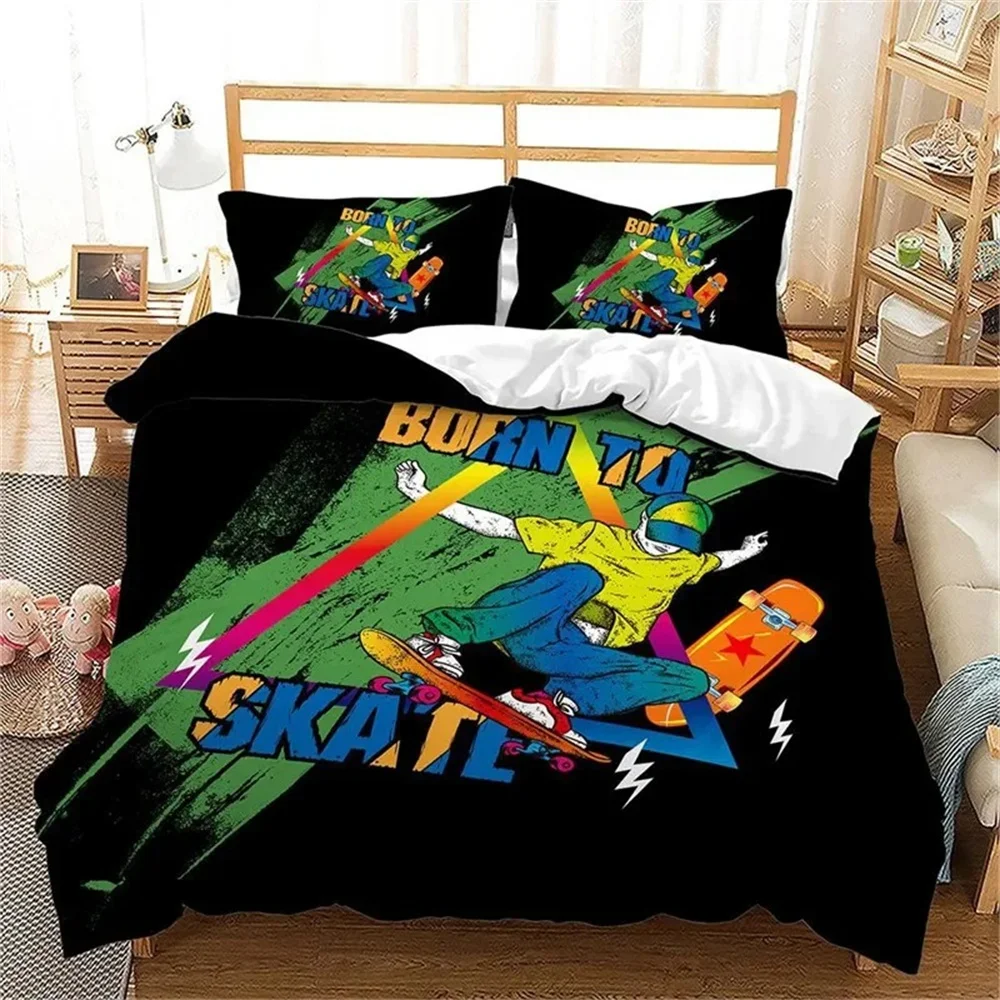Skateboard Duvet Cover Microfiber Extreme Sports Game Bedding Set Astronaut Spaceman Quilt For Kids Teen Boys