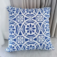 Vintage Floral Cushion Cover Cute Blue Full Embroidery Pillow Case with For Sofa Bed Simple Home Decorative 45x45cm Sofa Bed