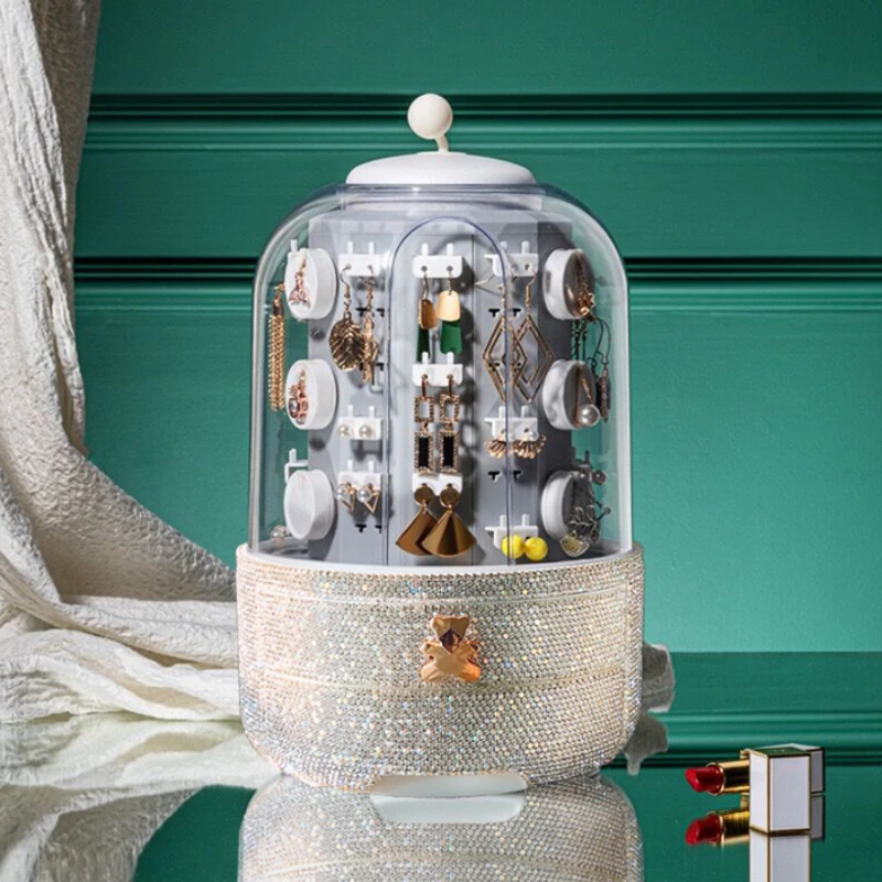 

Diamond Luxury Jewelry Box Earrings Necklace Display Stand Plastic Cover Storage Box Drawer Dresser Large Capacity Desktop Organ