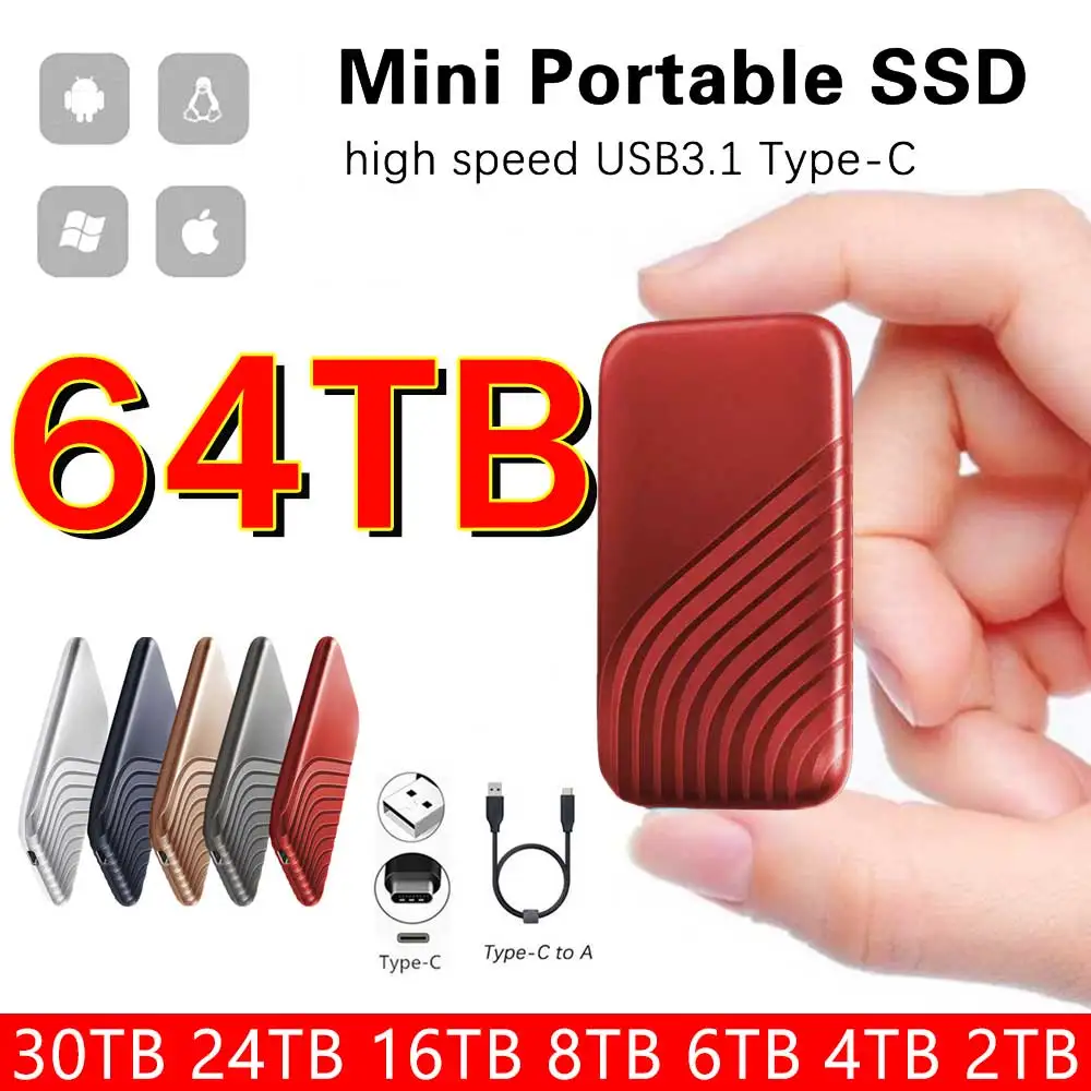 Hot Sales Original High-speed Portable SSD 2TB External Hard Drive Mass Storage USB 3.0 Interface for Laptops Computer Notebook