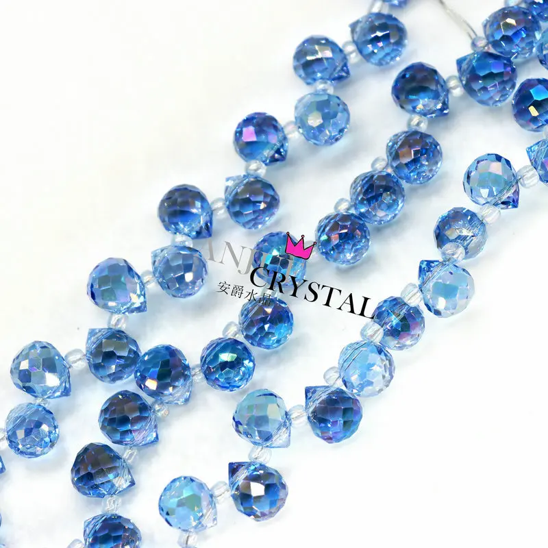 20pcs 4/6/8mm Strawberry Crystal Flashing Horizontal Hole Loose Beads Water Drop Spike DIY Jewelry Glass