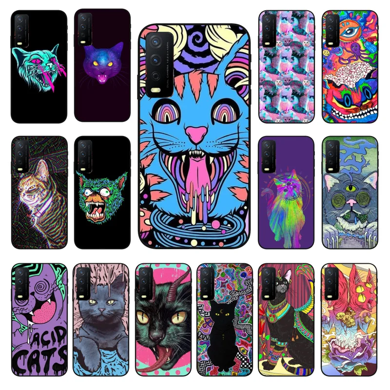 Psychedelic Trippy Cat Art Phone Case for VIVO Y72 Y20 Y11 Y12 Y17 Y19 Y20S Y31 Y1S Y91 Y21 Y51 Y20i Y93 Y12S Y70