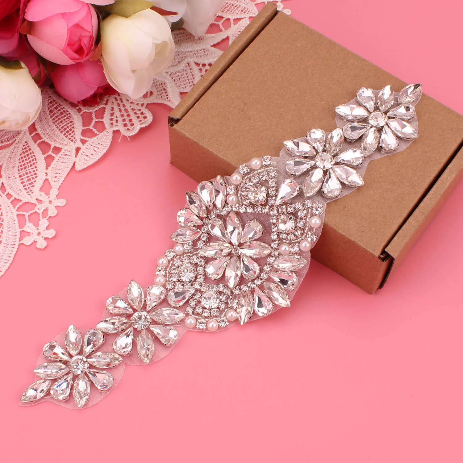 

YJWSXF Crystal bridal belt with ribbons, handmade silver wedding belt, cookie patient belt for wedding evening dresses