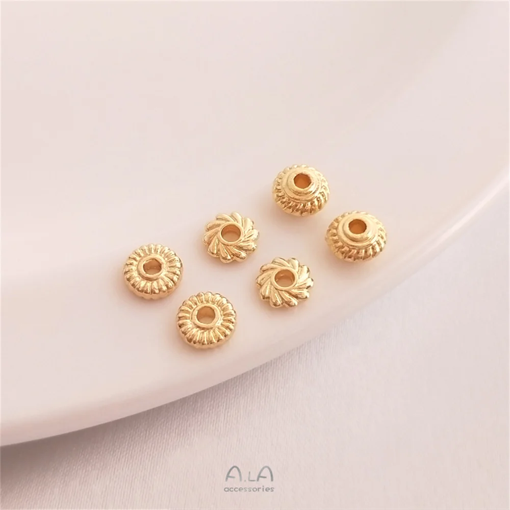 Купи Spacer beads 14K gold threaded flat beads lantern beads wind and fire wheel spacers handmade loose beads diy jewelry accessories за 63 рублей в магазине AliExpress