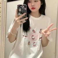short sleeve t shirt y2k female 2022 summer new cartoon hello kitty clothes couple round neck loose casual aesthetic girls tops
