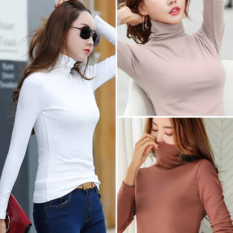

Turtleneck Bottoming Shirt Women's Long-sleeved Solid Color Spring And Autumn Korean Women's Warm Slim Slimming Women's Blouse