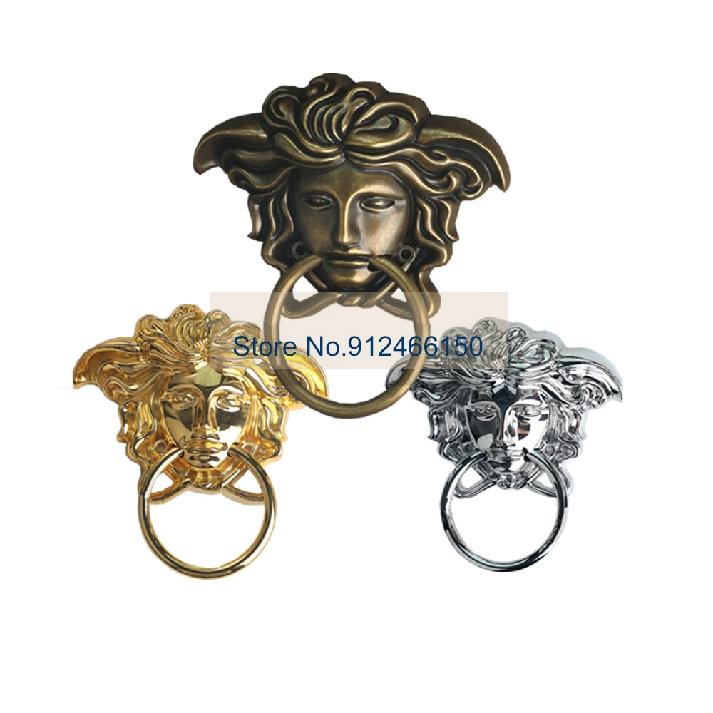 Back Mounted Hardware Wood Door Pull Gold Silver Antique Human Facee