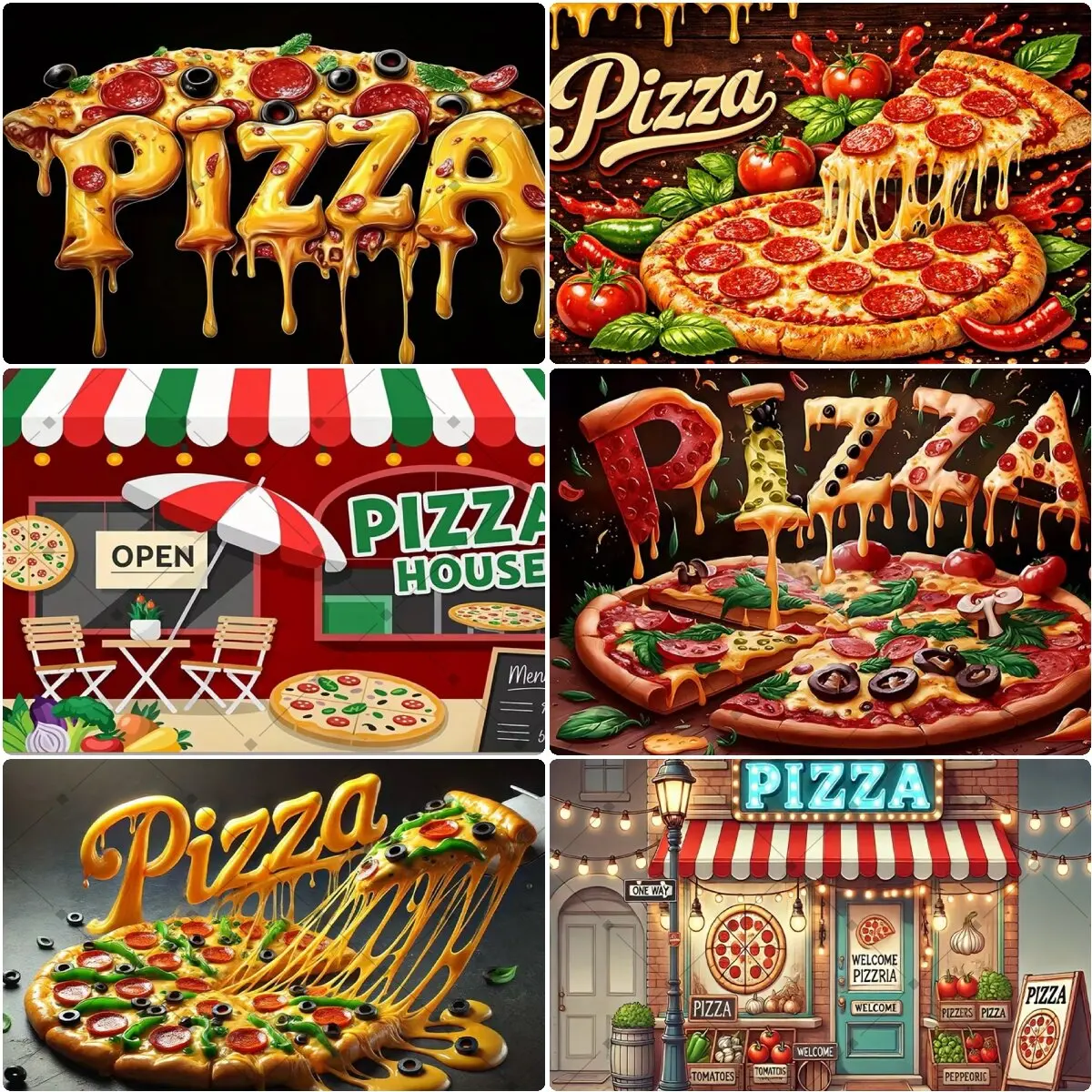 Фото Ретро-фон для вечеринки в стиле итальянского пиццерии Pizza Wall: Декор для дома, бара, вечеринок для любителей еды №1
