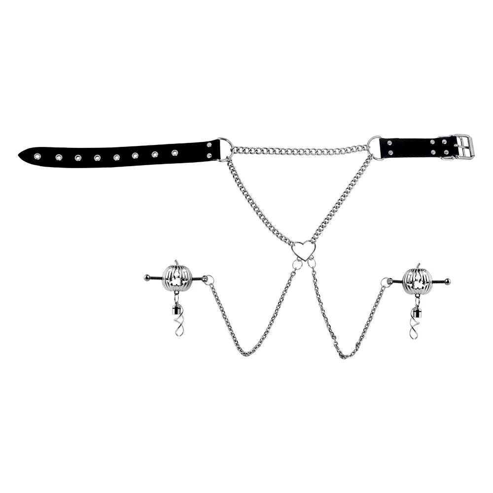 LEZEE Тыквенный фонарь Зажимы для сосков с ремнем Хэллоуин Молочные зажимы БДСМ