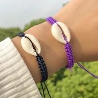 lacteo fashion hand woven black rope chain bracelets set for women men shell decor bangle bracelet jewelry accessories gifts