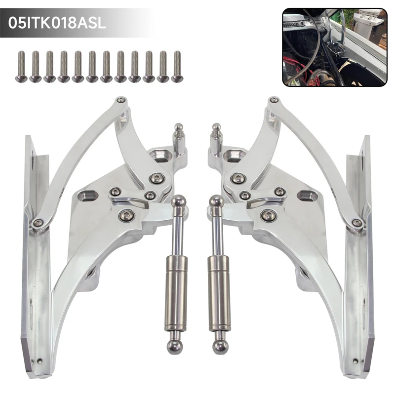 

Left and Right Billet Hood Hinge Kit Pair Side For Ford Mustang 1971-1973 4.1L 5.0L 5.8L 7.0L L6 V8 Silver