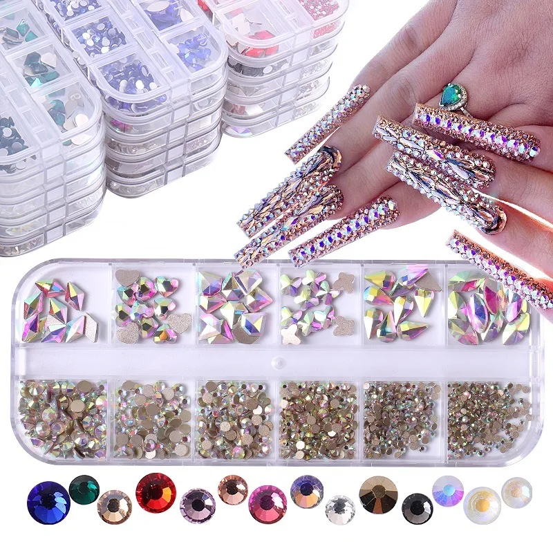 

Nail Art Rhinestone 3D AB Crystal Shining Gemstone With Container Clear Pink Blue Strass Jewelry