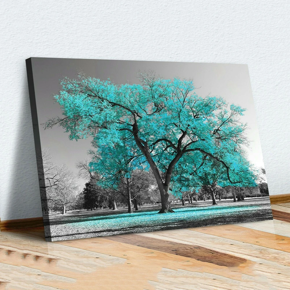 

Large Print Painting Teal Turquoise Leaves Living Room Abstract Painting Wall Art Print Nordic Modern Pictures Living Room Decor