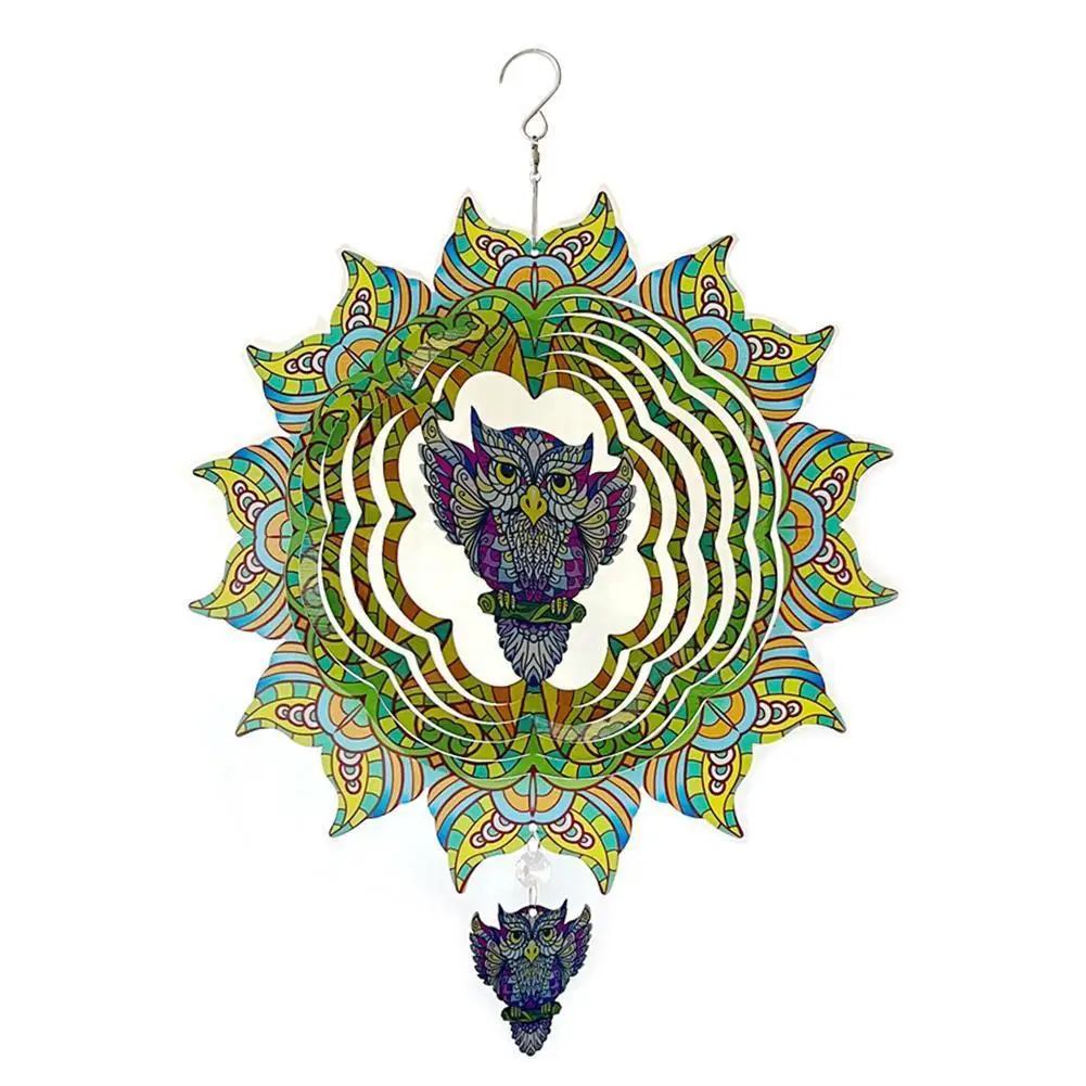 

Металлический 3D Спиннер в виде совы, мандала, настенный подвесной ветер, садовый ветровой Спиннер, украшение, уличный колокольчик Z3J8