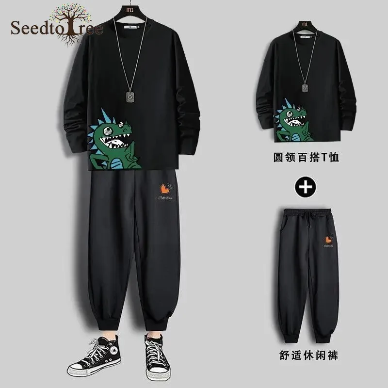 Мужские комплекты из 2 предметов футболка с длинным рукавом и круглым вырезом