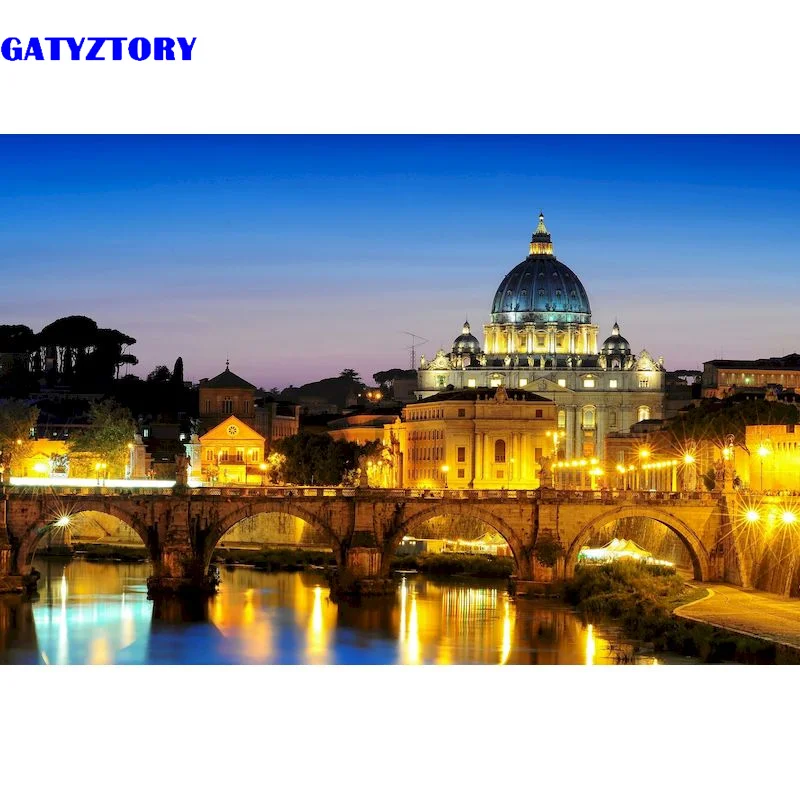 

GATYZTORY DIY Frame Wall Art Painting By Numbers City Acrylic On Canvas Drawing Picture By Numbers Landscape For Living Room