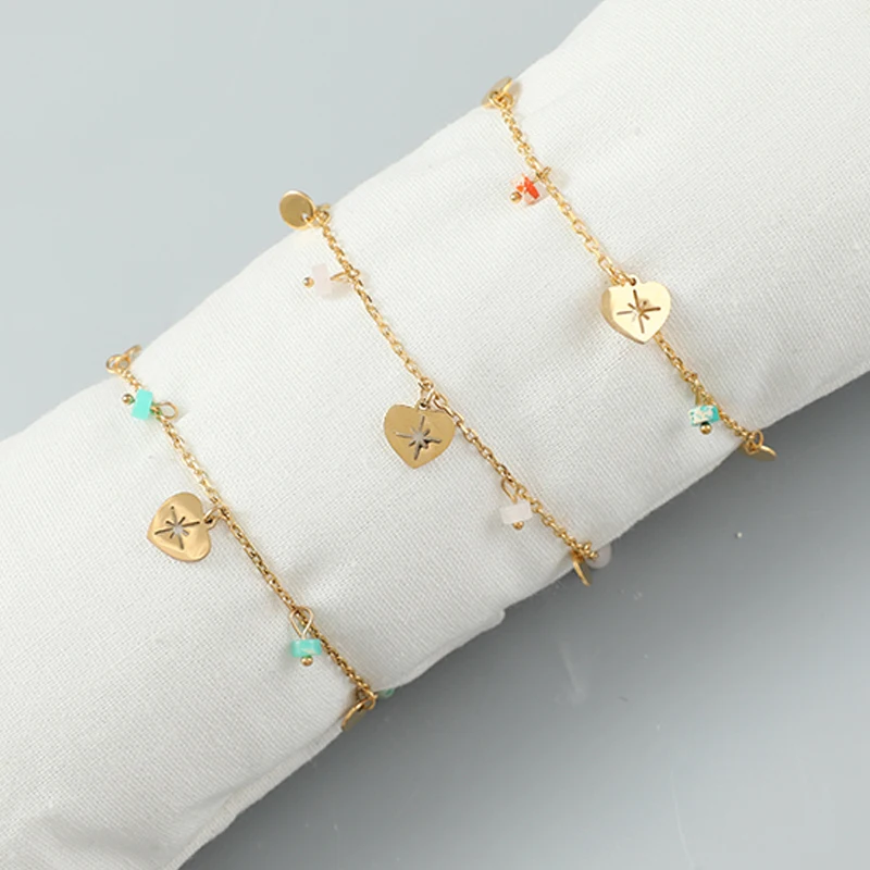 Bohemia Heart Love Pendant Bransoletki dla kobiet Łańcuch ze stali nierdzewnej Uroki z kamienia naturalnego Regulowane bransoletki Biżuteria