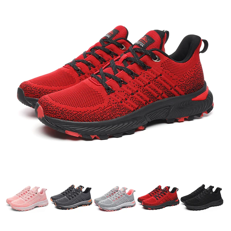 Пара дышащих дешевых кроссовок для бега мужские тканевые красные уличные