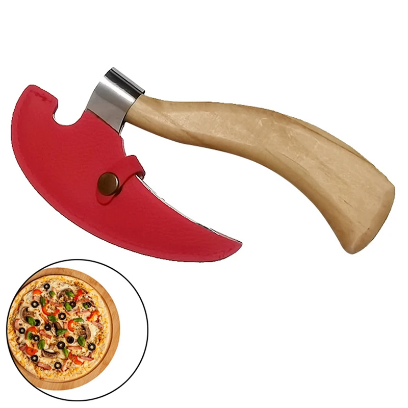 

Топор для пиццы ручной работы, из нержавеющей стали, викингов, резак для пиццы, деревянная ручка, многофункциональный топор для пиццы с зеркальным ножом