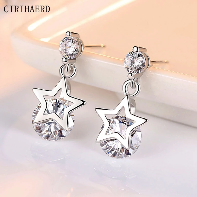 

New Women's Stud Earrings Crystal Round Zircon Tassel Five-pointed Star Pendants Earrings Wedding Party Jewelry Gifts wholesale
